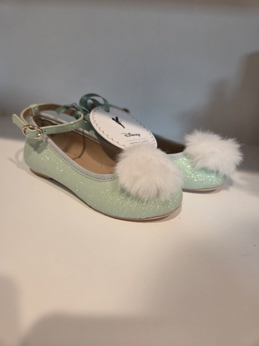 Janie and Jack Mint Green Glitter Pom-Pom Mary Jane Flats